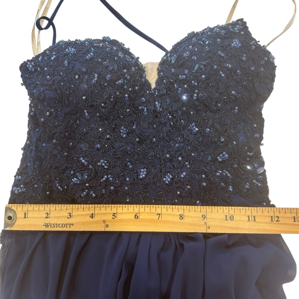 Faviana maxi dress womens sz 2 prom formal glam sequin crisscross back y2k blue - Picture 7 of 13